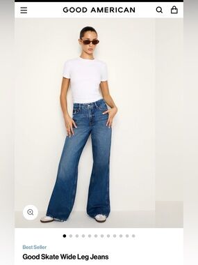 Good American Good Skate Blue Wide-Leg High-Rise Jeans in Indigo